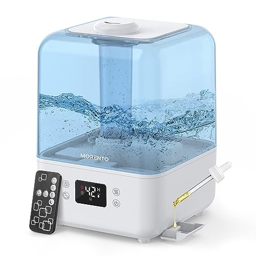 Image of MORENTO Humidifier for Bedroom Large Room, 4.5L Top Fill Cool Mist Humidifier for Baby and Plants, Essential Oil Diffuser, Last up to 50Hrs with Night Light, Humidity Setting, Auto Shut-Off, White