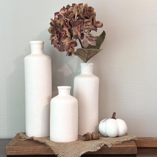 Tall Off-White Ceramic Vase Set of 3- Modern Farmhouse Decor Vases for Living Room, Coffee Table & Shelf Styling - Minimalist Neutral Decorative Flower Vases, Elegant Home Accent Gift