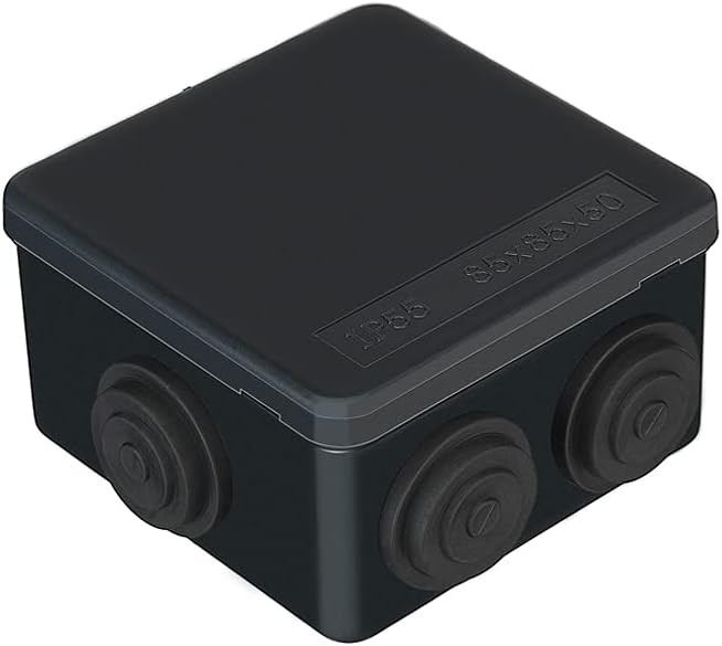 IP55 Waterproof Junction Box, ABS Plastic Outdoor Electrical Project Box Enclosure, Universal Weatherproof Surface Mounted External CCTV Junction Box (85x85x50mm) – AVARTEK (Black)