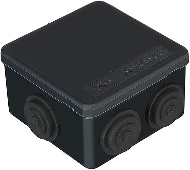 IP55 Waterproof Junction Box, ABS Plastic Outdoor Electrical Project Box Enclosure, Universal Weatherproof Surface Mounted External CCTV Junction Box (85x85x50mm)  AVARTEK (Black)