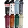 VELOMIX 8 Pack 28oz Protein Shaker Bottle for Protein Mixes, Midnight Black | 8x Wire Whisk, Leak Proof Shaker Cups for Protein Shakes, Stackable, Multipack Value Set for Home, Gym, Office and Car