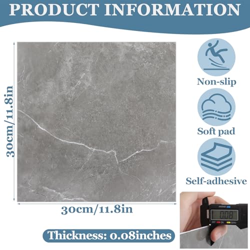 SHUESS 40 Pack Self Adhesive Floor Tile - 30 x 30cm Peel and Stick Floor Tiles Self Adhesive - Waterproof Vinyl Flooring for Kitchen Bathroom Living Room, Covers 38.75 ft² (3.6m²), Grey