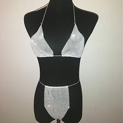 Rarityus Women Glitter Rhinestone Two Pieces Bikini Sets Halter Top Bandage Thong Bathing Suits For Party Clubwear Festival #TOP4