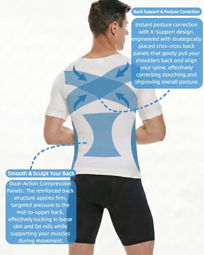 KOCLES Men's Compression Shirt, Undershirt, Slimming Tank Top, Workout Vest, Abdominal Muscles, Slim Body Shaper, White/Opulent Garden, XL