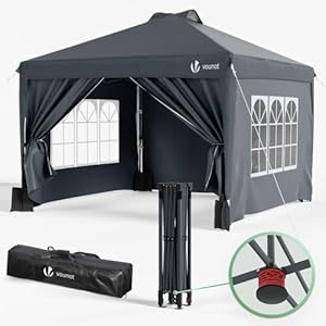 VOUNOT Tuinpaviljoen, 3 x 3 m, pop-up tent, opvouwbaar, met wanden, waterdicht, uv-bescherming, ademend, in hoogte verstelbaar, met draagtas, eenvoudige installatie, grijs