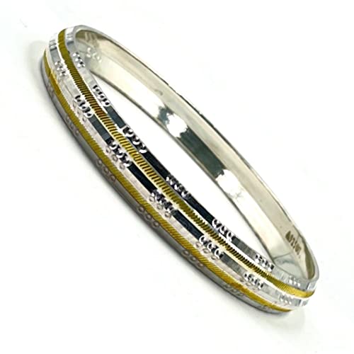 925 Sterling Silver Punjabi/Sikh Designer Men Kada #18 (Silver, 3.0