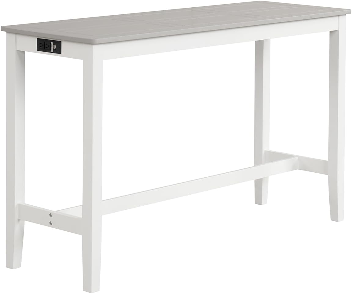 Angel Line Nolan Extra Long Counter Height Table, White w/Gray Top