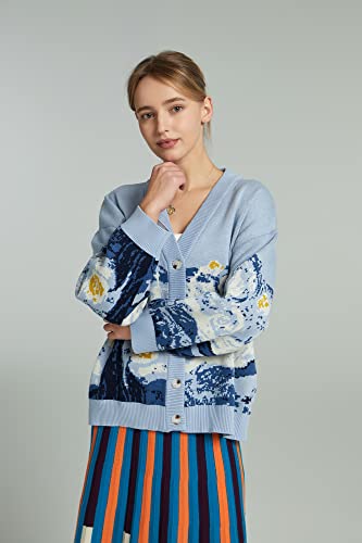 Van Gogh Vintage Cardigan Knit Autumn Winter Sweater Coat Lazy V-Neck Sweater Jacket Loose2