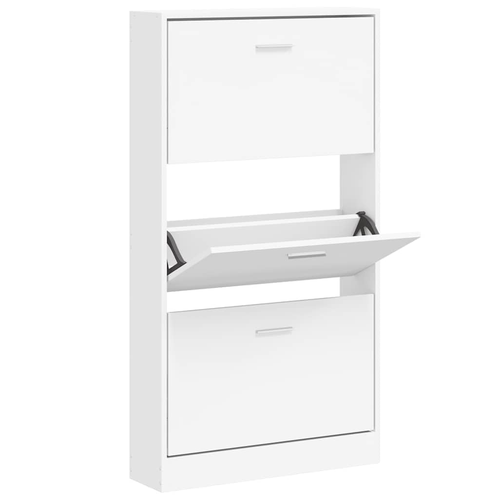 Szafka na buty, biała, materiał drewnopochodny, 59 x 17 x 108 cm, z 3 szufladami, regał na buty, organizer do korytarza, przedpokoju, sypialni, zamknięte przechowywanie zapewnia porządek i