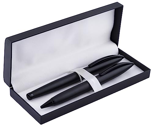 Image of amazon basics Classy Ballpoint Pen with Case for Office, Home and Gifting (Black Body, Blue Ink, Set of 2)