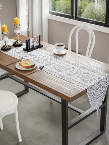 Jayla White Lace Table Runners, Elegant Vintage Lace Table Runner, Wedding Lace Decor with Floral Embroidery,Tea Party Decor, 13x45 Inch