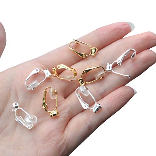 Aylifu Clip-On Earring Converters - 12 Non-Pierced Earring Clips, Silicone Pads for Jewellery Making - Silver and Gold2
