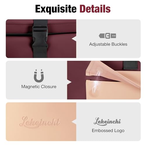 Lekeinchi Rolltop Rucksack Damen & Herren, Elegant Laptop Rucksack Wasserdicht mit 17 Zoll Laptopfach, Großer Reiserucksack Tagesrucksack Schulrucksack für Reisen, Uni Schule, Arbeit - Rotwein