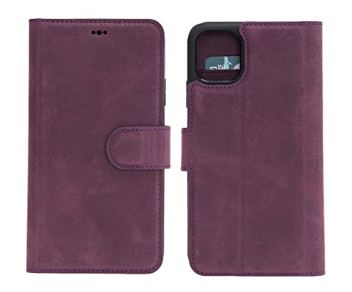Ninecase Purple Iphone 11 Pro Max Slim Wallet Case For Man Or Women Magnetic Detachable Genuine Leather Luxury Flip Case For Iphone, Handmade (Purple) #TOP2