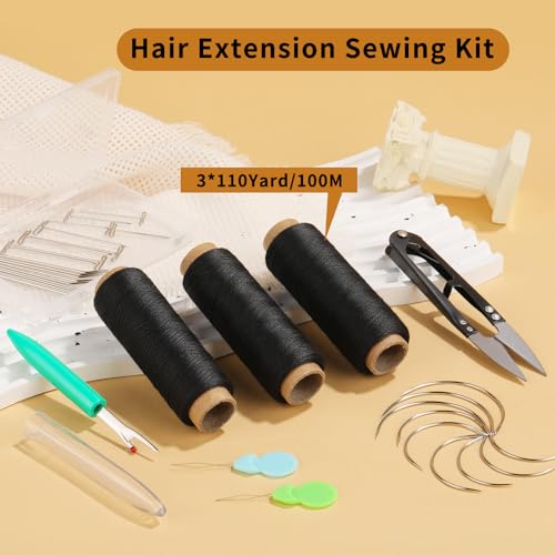 Ftyiwu Hilos de Costura, Hilo para Extensiones de Cabello 110 Yardas, Aguja y Hilo para Cabello con 29 Agujas en Formas I/J/T/C miniatura 6