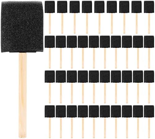 Jaquiain 2 inch Foam Sponge Wood Handle Paint Brush Set (Value Pack of 40) - Lightweight, Durable and Great for Acrylics, Stains, Varnishes, Crafts, Art