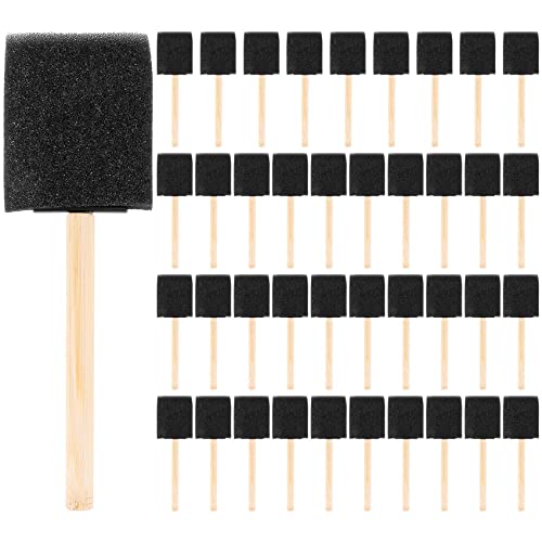 Jaquiain 2 Inch Foam Sponge Wood Handle Paint Brush Set (Value Pack Of 40) - Lightweight, Durable And Great For Acrylics, Stains, Varnishes, Crafts, Art #TOP2