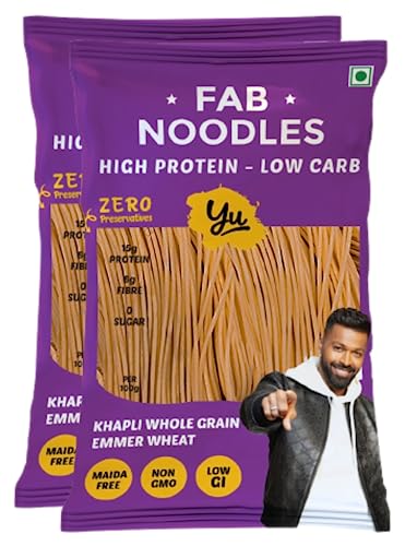 Image of Yu Foodlabs Fab Noodles-Low Carb&High Protein-Zero Maida&Made Using Special Grade Atta-Not Fried Healthy Wheat Noodles-No Preservatives&100% Natural-5 Mins-Serves 6-300 Gram(Pack Of 2)