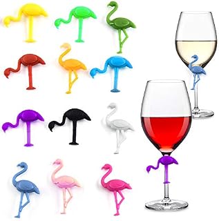 Gresunny 12pcs Silicone Glass Markers Party Wine Glass Marker Drink Markers Label Tags Flamingo Wine Glass Recognizer Reusable Glass Identifiers Charms for Bar Party Family Dinner Table Decorations