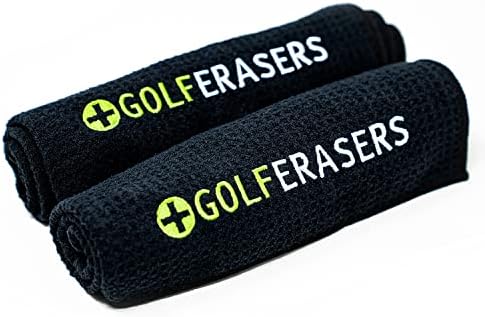 GolfERASERS Premium Microfiber Golf Towel with Clip for Golf Bag, 2 Pack, Waffle-Knit Pattern, Helps Keep Golfers’ Hands Dry While Playing, Pairs Perfectly Sponges, 24"x16"
