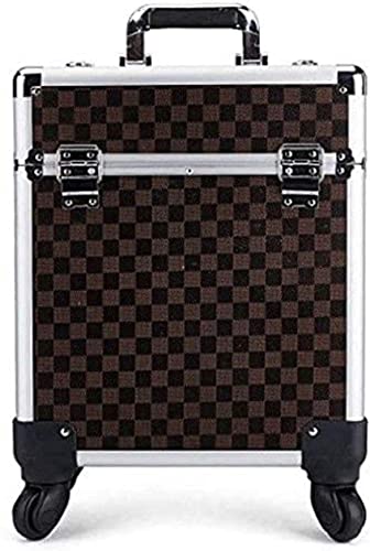 Image of Adson Multifunctional Professional Beauty Makeup Artist Rolling Cosmetic Aluminium Vanity Trolley Beauty Train case Makeup Cosmetic Trolley Hairstylist Travel Organizer (Carbon Fiber Black)