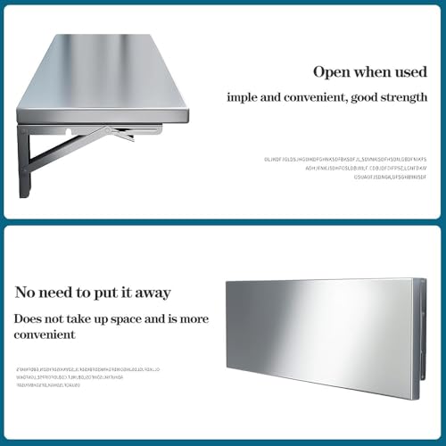 Tavolo pieghevole da parete – Banco da lavoro in acciaio inox per uso versatile in cucina, casa, ufficio o lavanderia – Design salvaspazio e durevole