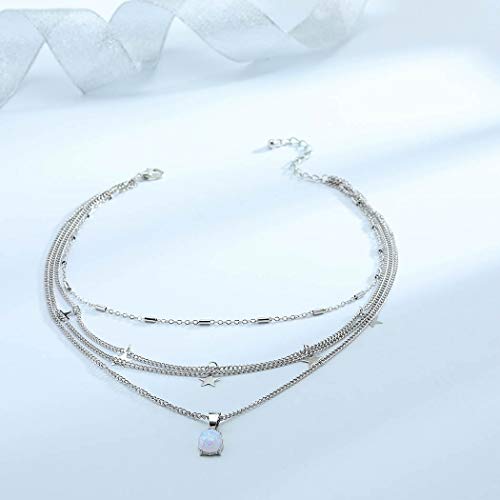 Edary Boho Layered Necklaces Silver Star Choker Necklace Crystal Pendant Chain Jewelry Accessories For Women And Girls (Style A) #TOP1