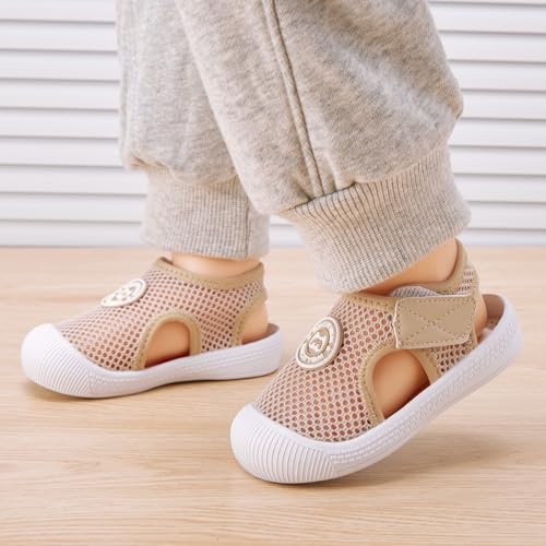 BMCiTYBM Baby Sandals Boy Girl Closed Toe Summer Sandals Lightweight Shoes Infant Non-Slip First Walking Sneakers 6 9 12 18 24 Months Camel Size 12-18 Months Infant