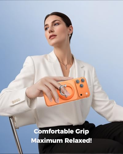 Image of SUPERONE for iPhone 17 Magsafe Phone Grip, Adjustable Magnetic Phone Ring Holder Removable Phone Kickstand Compatible with Magsafe Accessories Only for iPhone 17 Pro Max 16 15 14 13 12 Series - Orange
