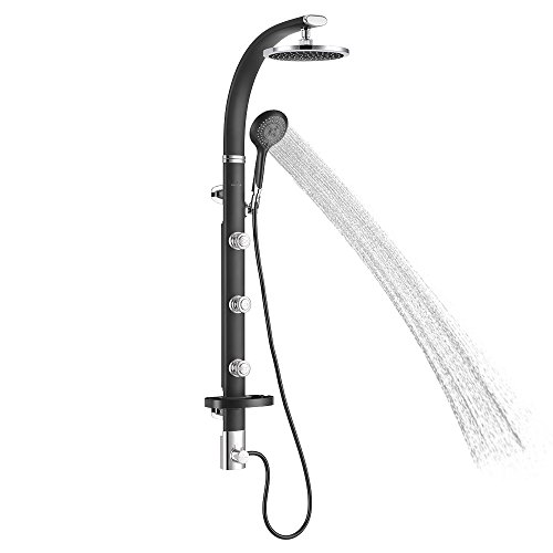 Pulse Showerspas 1017-B Bonzai Shower System With 8" Rain Showerhead, 3 Pulsating Body Spray Jets, 5-Function Hand Shower And Integral Shelf, Black Anodized Aluminum Body With Chrome Fixtures #TOP3