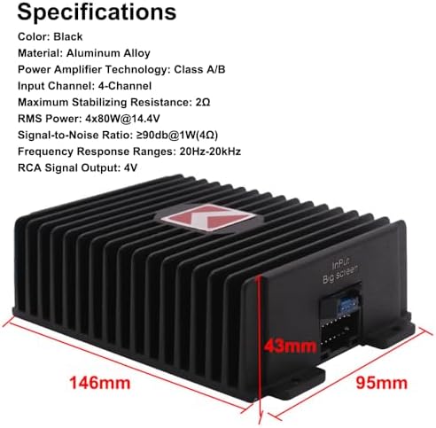 Aramox 4 Channel Car Amplifier, 80Wx4 Power Amplifier with Pure Copper Transformer for Enhanced Audio, Plug and Play Connection, Compatible with Most Car