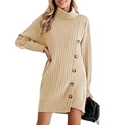 Pink Queen Women's Fall Winter Sweater Dress 2024 Loose Turtleneck Long Sleeve Cocktail Party Rib...