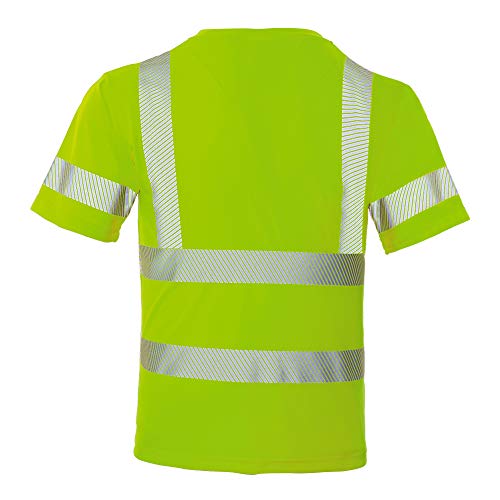 FONIRRA Hi Vis Safety T Shirt with Pocket for Men Work ANSI Class 2 Reflective Short Sleeve(Yellow,L)