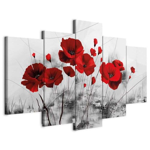 B&D XXL - Tableau décoratif moderne 150x75 cm - Impression sur toile colorée - Décoration murale pour salon et chambre - Cadre en Bois - Gris rouge -...