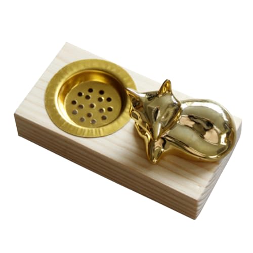 HOMSFOU Natural Wood Aroma Stove Incense Burner with Fox Figurine, Rustic Desktop Home Fragrance Ornament for Living Room and Office Aromatherapy