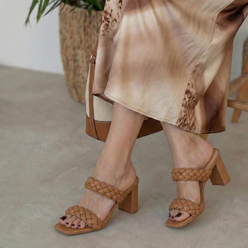 Image of Dunes Iris Chunky Braided Heel Sandals for Women, Block Heel Square Toe Summer Sandals with Memory Foam