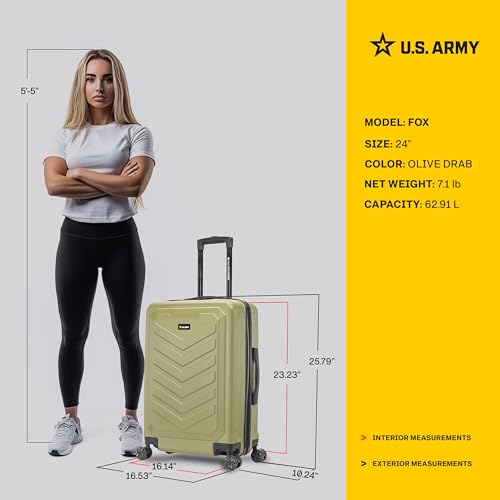 US ARMY Fox 24 inch Hardside Luggage with Spinner Wheels | Lightweight Medium Suitcase for Shorter Travel | Chevron Icon, Gel Handle, Side Studs, Retractable Trolley, Heavy Duty | Olive Drab4