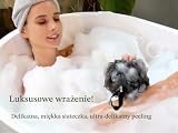 myHomeBody 70 g duża gąbka lufa peeling do ciała gąbka do kąpieli, gąbka złuszczająca - Puf pod prysznic z węglem aktywnym - 2 grafitowe szare + 1 szałwia zieleń, opakowanie 3 szt