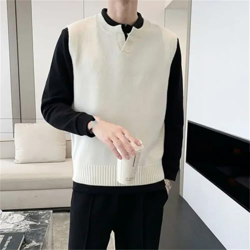 Men's Knitted Pullover Sweater Vest Solid Color Sleeveless Crewneck Outwear Tops3