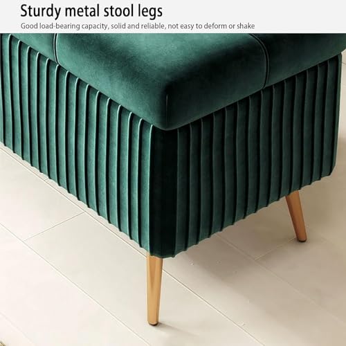 Puf rectangular verde de 60 cm con arcón organizador y patas de madera decorativas 8