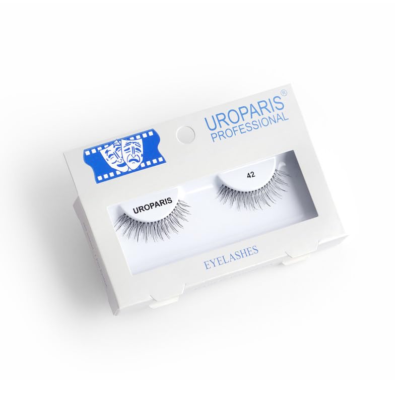 Uroparis 42 Eyelashes for Women — Tapered Handmade Eye Lashes | Lightweight False Lashes with Premium Virgin Hair | Invisible Band | For Glam Look & Enhance Beauty (Black) – 1 Pair