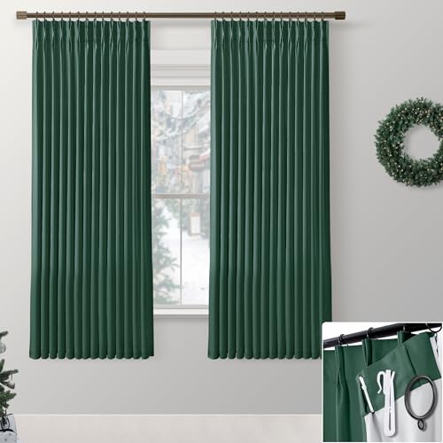 SHINELAND Dark Emerald Green Blackout Curtains 63 Inch Length, Thermal Insulated Drapes for Summer Heat Blocking 2 Panels Set