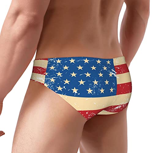 Men's Cheeky Brief Bikini Swimsuit (Vintage Retro American Flag) #TOP2