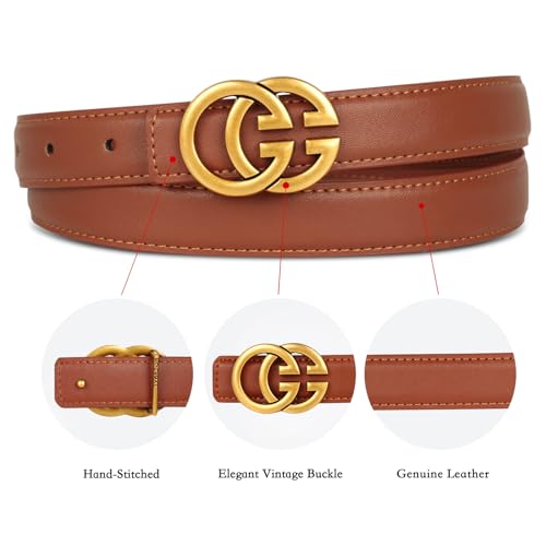 Image of Aurolran Women's Leather Belt with Buckle - Ideal for Dresses, Jeans, and Coats