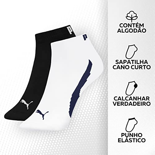 Kit 09 Pares de Meias Puma Sapatilha Esportiva | 1 Marinho - 3 Branco - 1 Cinza - 1 Royal Escuro - 1