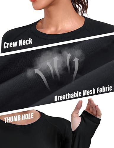 WANAYOU Long Sleeve Workout Tops for Women Underscrub Compression Athletic Shirts Seamless Running Top Quick Dry Gym Yoga3