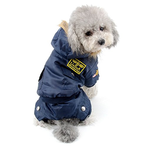 selmai Bekleidung für kleinen Hund (Weibchen/Männchen), Fleece-Fell-Schneeanzug mit Kapuze, für Winter, Overall, wasserdicht