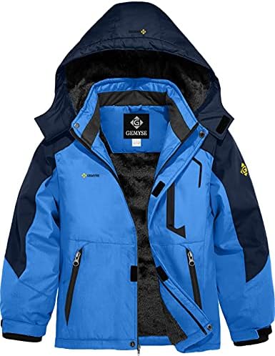 GEMYSE Boy's Waterproof Ski Snow Jacket Hooded Fleece Windproof Winter Jacket (Sky Blue,10/12)