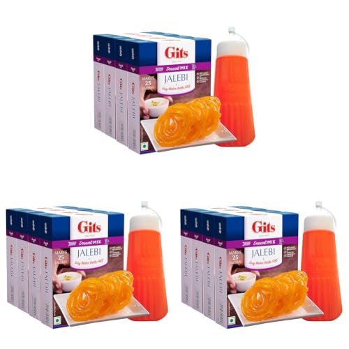Image of Gits Jalebi Dessert Mix, with Easy Maker Bottle, Pure Veg, Traditional Indian Sweet, 400g (Pack of 12, 100g Each)
