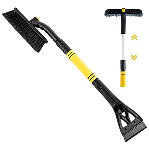 3 en 1 Cepillo de Nieve y Rasqueta de Hielo Coche, Escalable Mango de Espuma Anti-Deslizante Escoba para la Nieve para Coches y Camiones Raspador Vidrio Desmontable Automóviles Escurridor Antiescarcha Cover